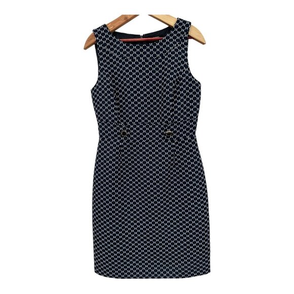 Tahari Arthur S. Levine Sleeveless Sheath Dress Size 8 Navy White Printed Career - Picture 1 of 7